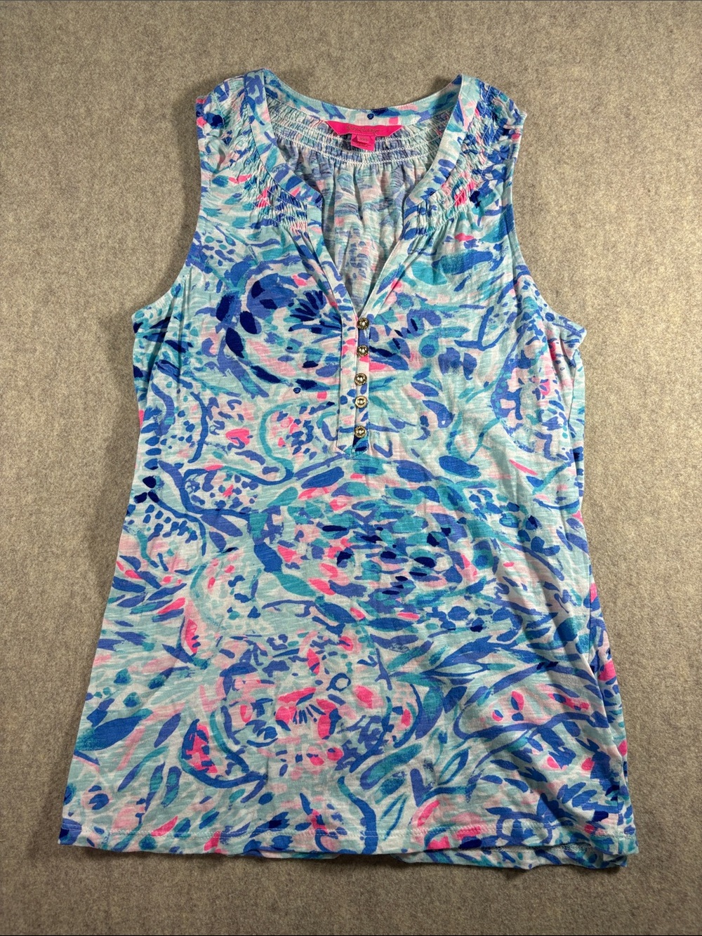 Lilly Pulitzer Essie Tank Top Breakwater Tint Party Wave Blue Pink XXS EUC